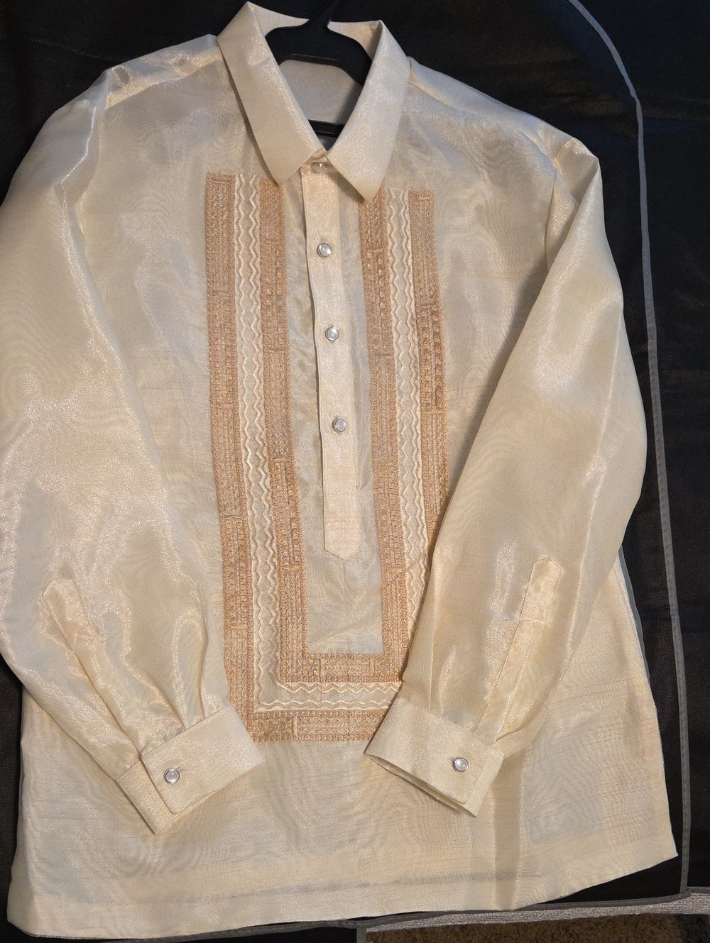 New Men's Traditional Manila Barong-Style Dress Shirt in Cream